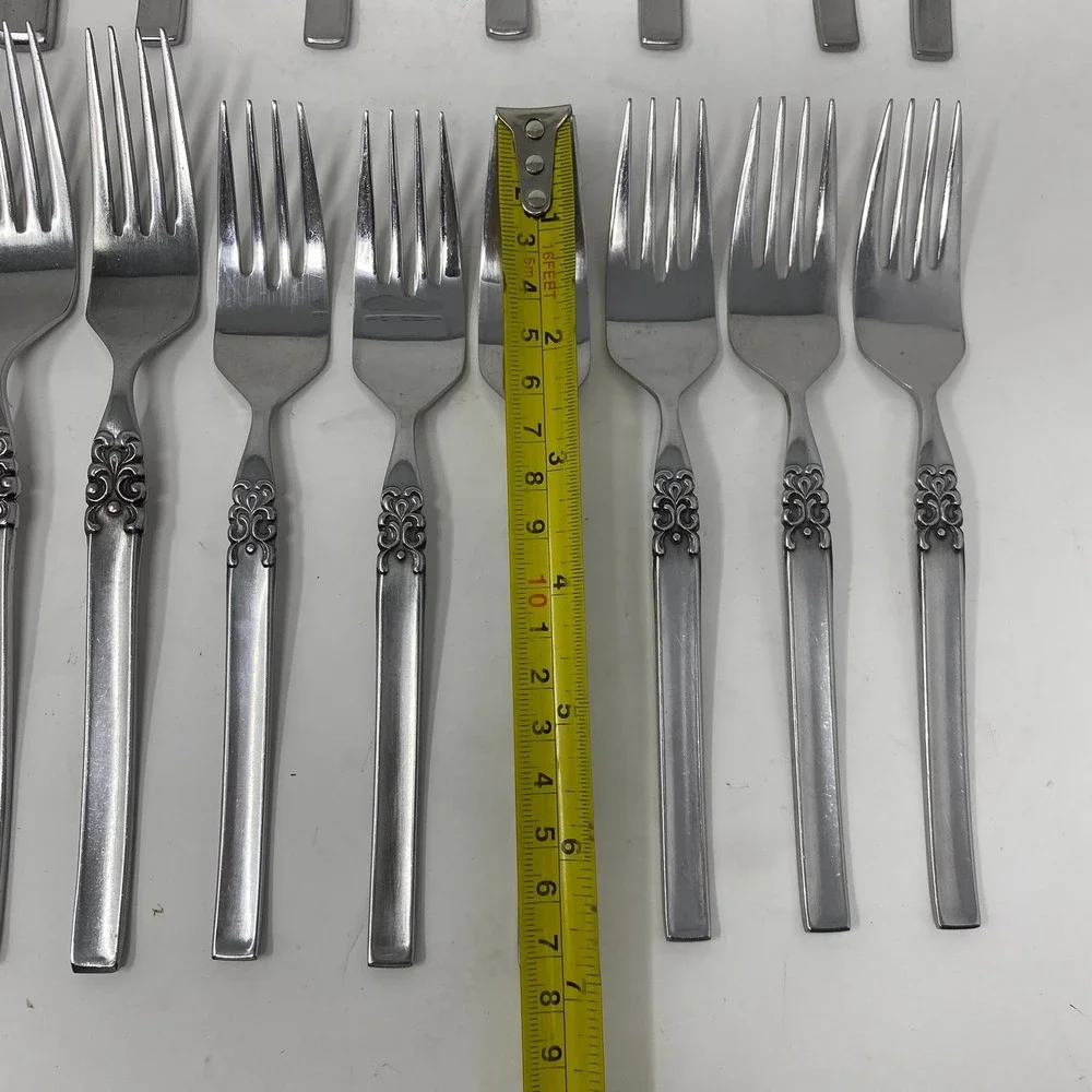 Vtg‎ Ekco Eterna Japan 24 Piece Flatware Set Mid Century Floral Scroll Stainless